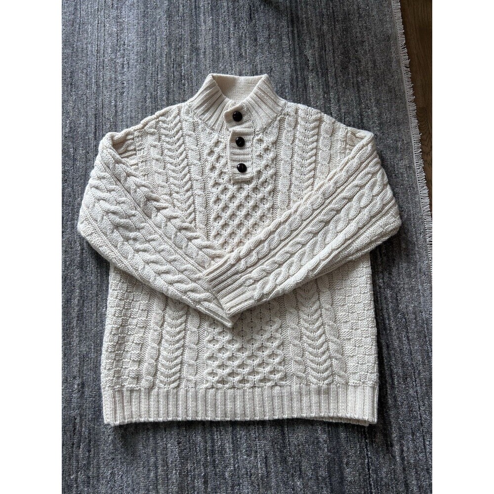 LL Bean Wool Cream Fisherman Aran Sweater Men’s L Irish  Cable knit